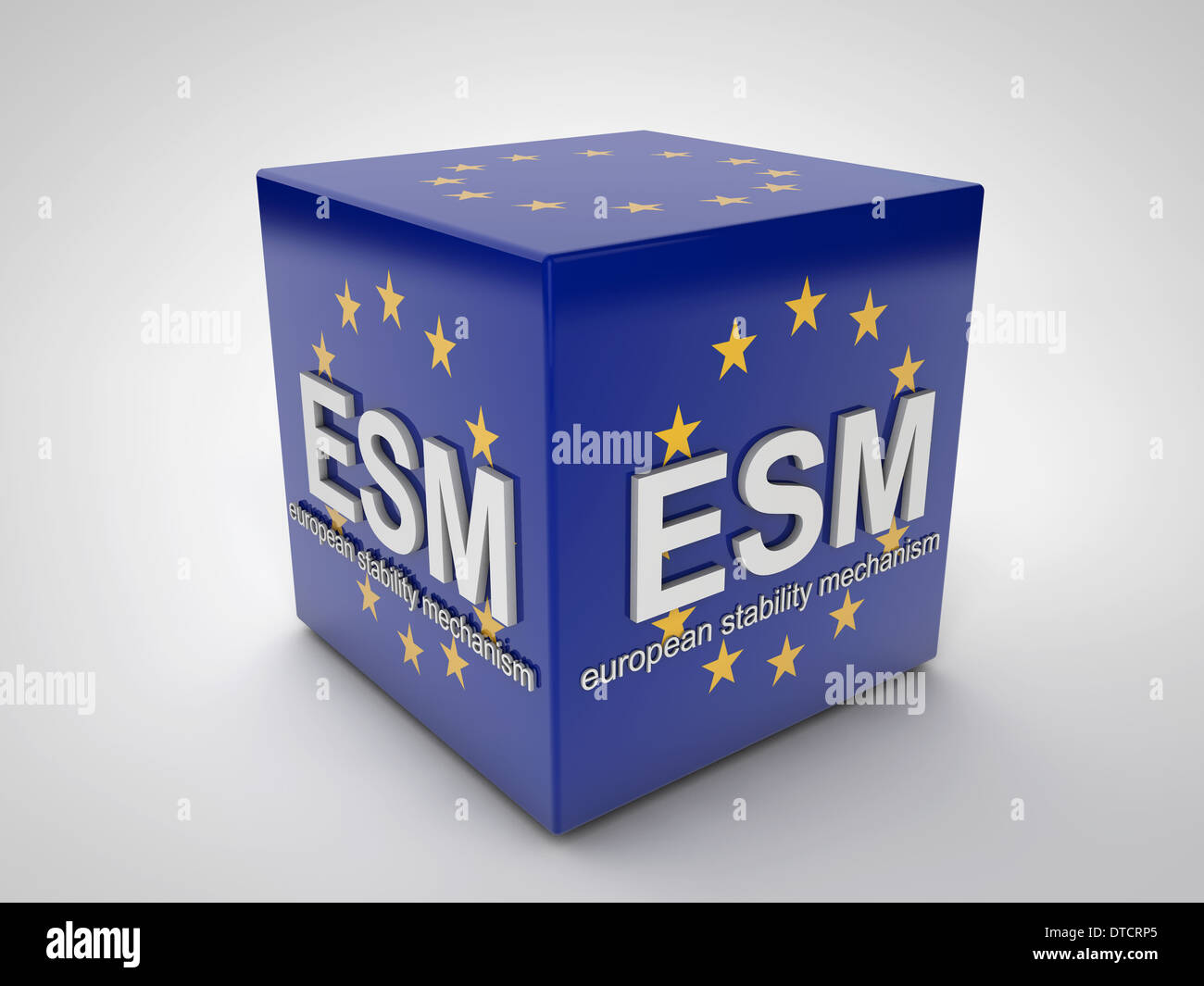 ESM european stability mechanism on blue cube with european Stock Photo