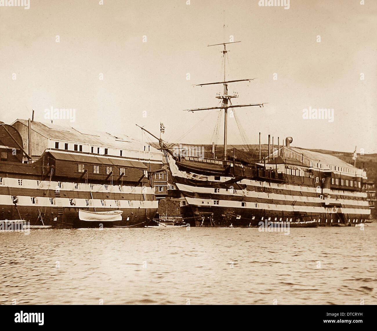 HMS Britannia and HMS Hindostan Training Ship Victorian period Stock