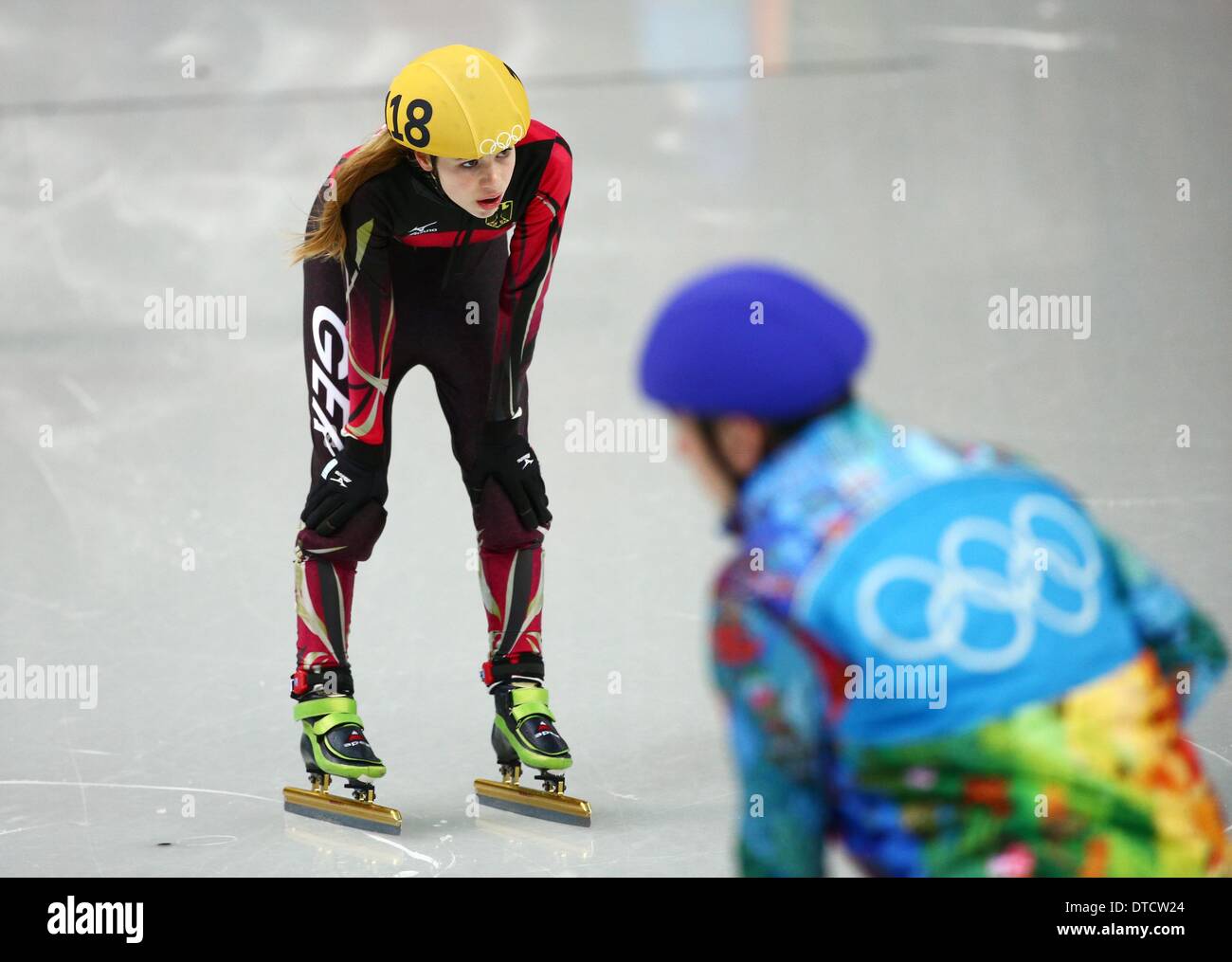 Sochi Russia 15th Feb 2014 Anna Seidel Of Germany Reacts After The Ladies 1500 M Semifinal 1 Of The Short Track Speed Skating Events In Iceberg Skating Palace At The Sochi 2014