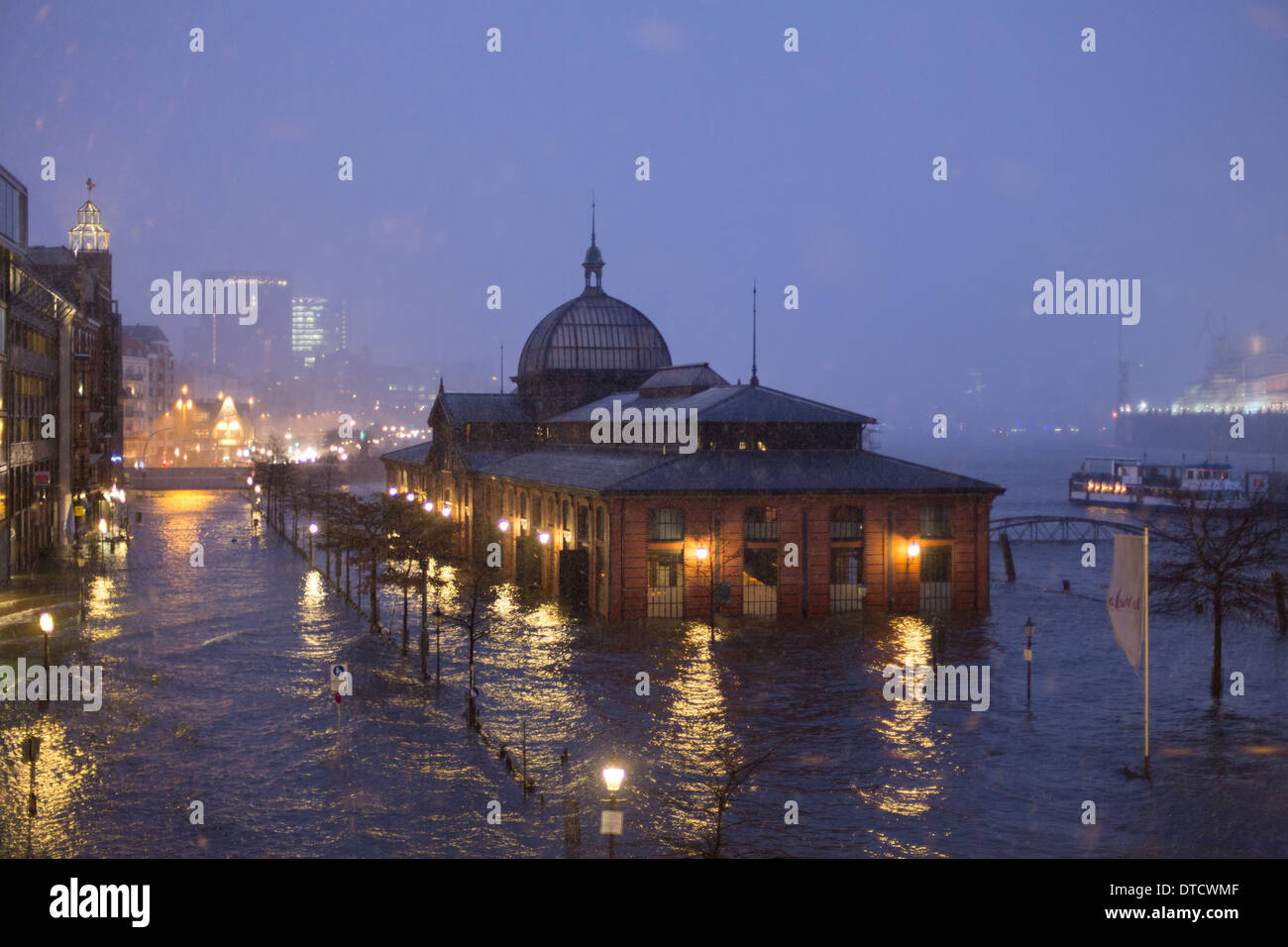 Hamburg, Germany, Fish Auction Hall and fishing port on the Elbe under