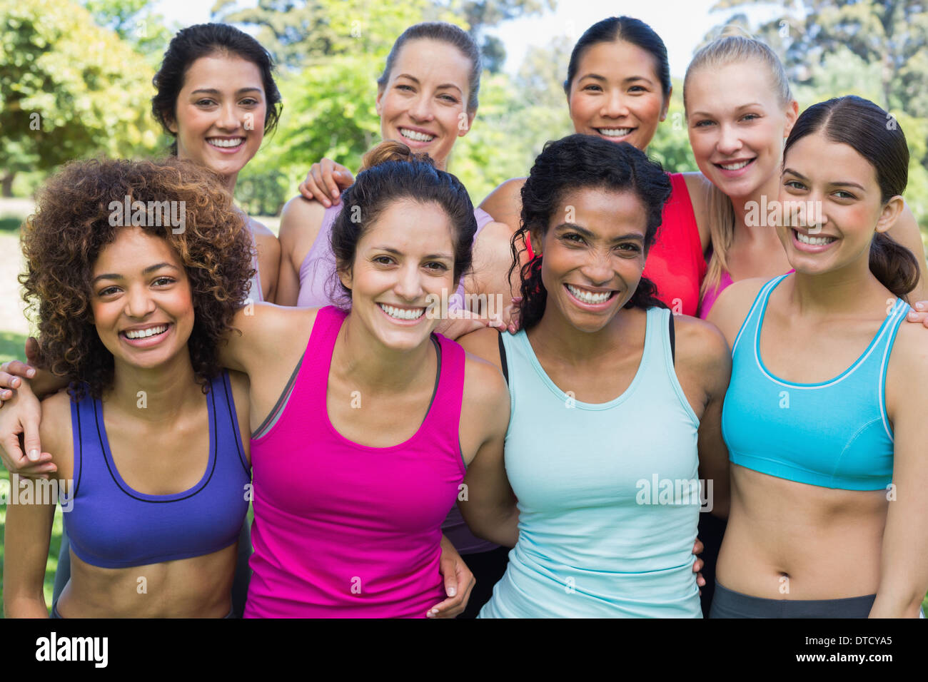 Group young sporty happy hi-res stock photography and images - Alamy