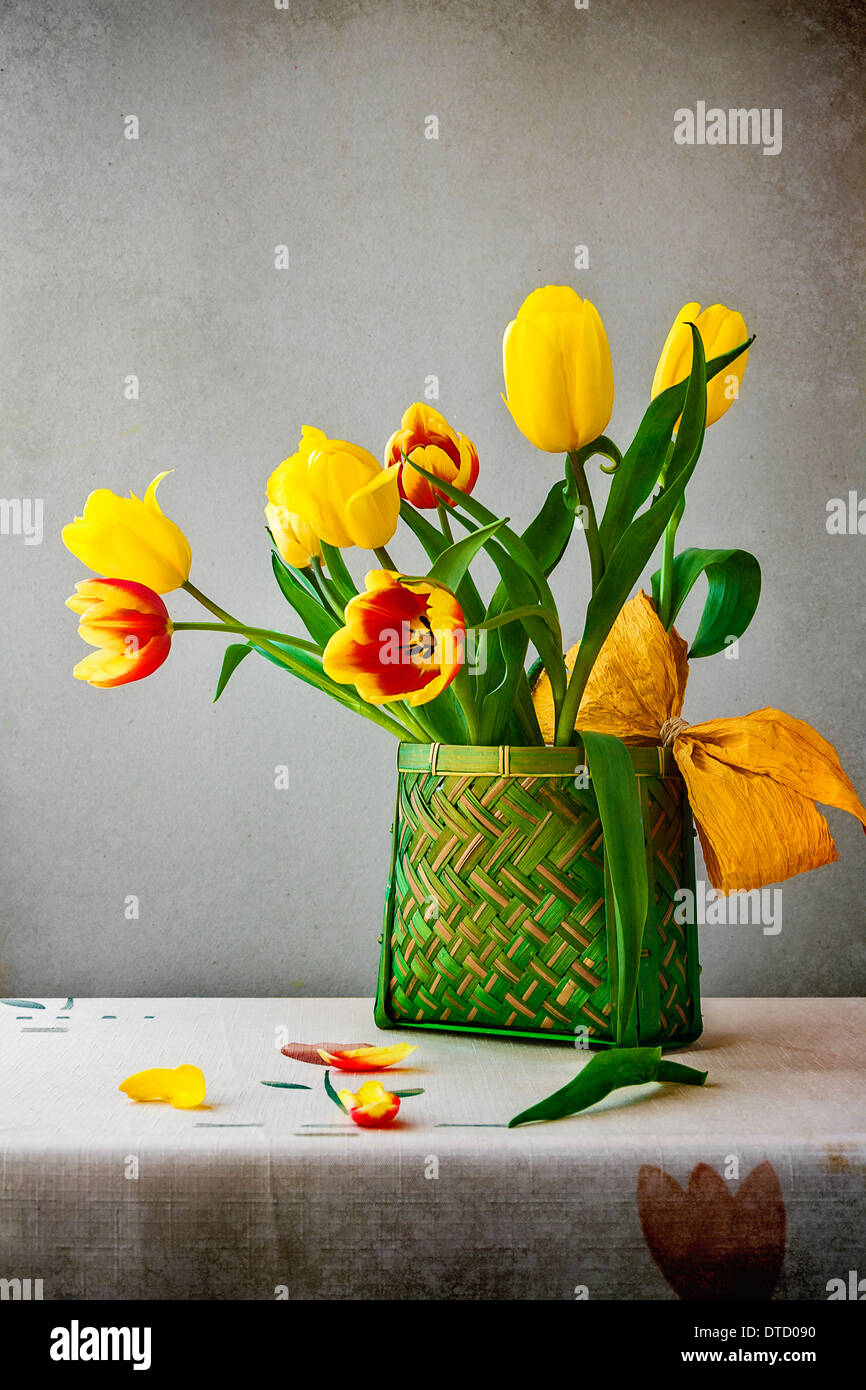 Still life with a bouquet of tulips in a classic style Stock Photo - Alamy