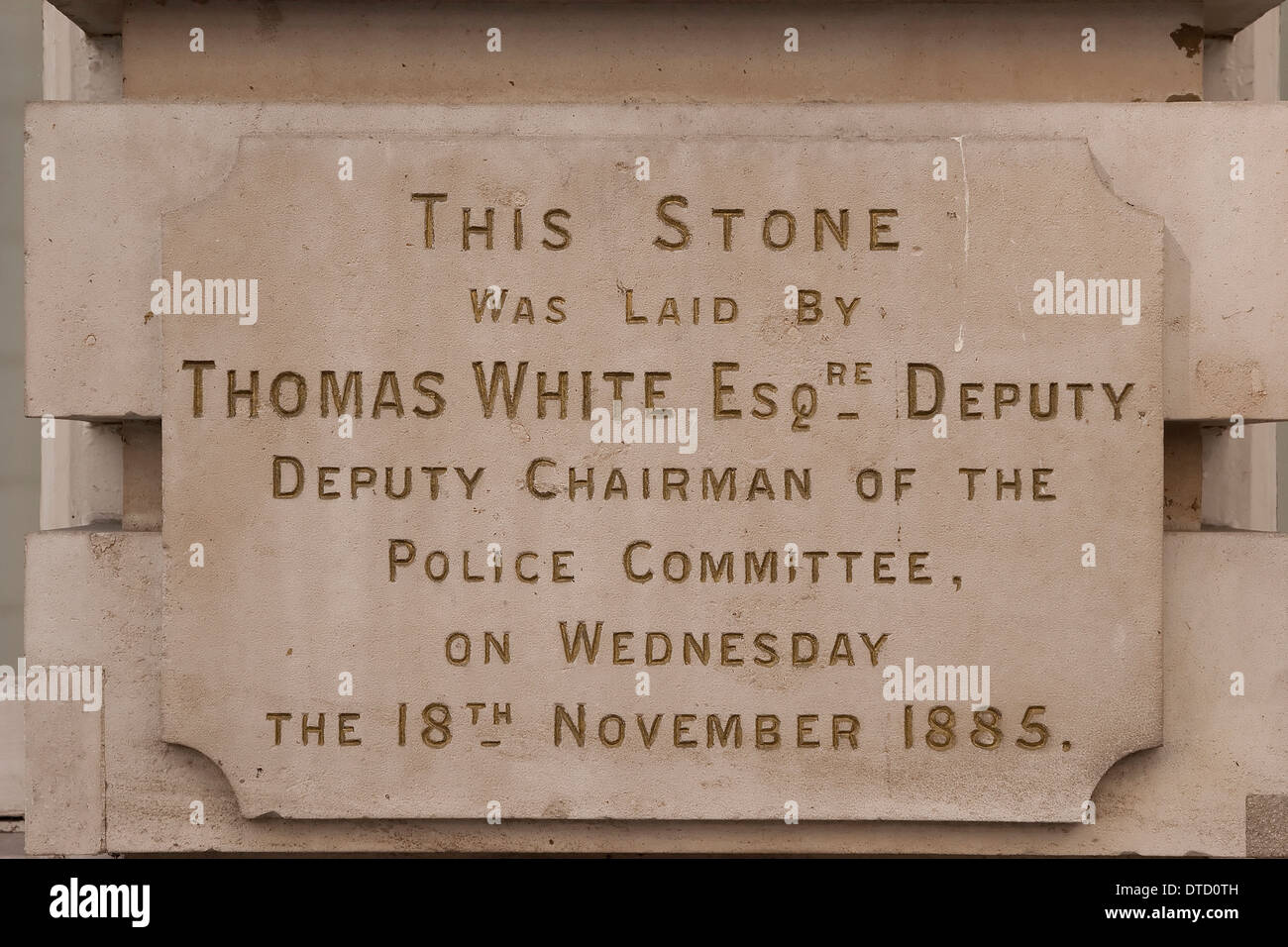 Foundation Stone for Cloak Lane Police Station, Cloak Lane, London, England. Stock Photo