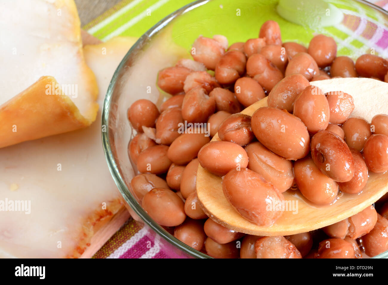 cup of salted red beans and cooked with pork rind Stock Photo