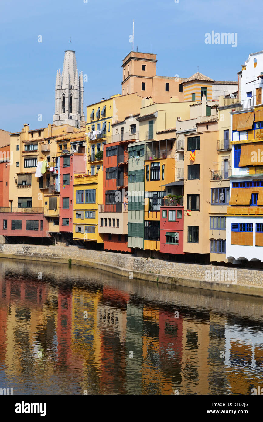 Colorful houses in Girona, Spain Stock Photo