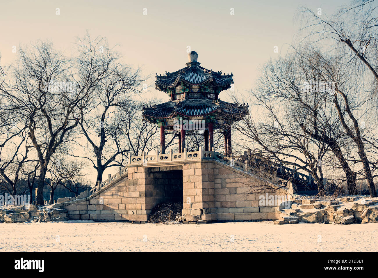 Ancient pavilion bridge in Summer Palace, Beijing Stock Photo