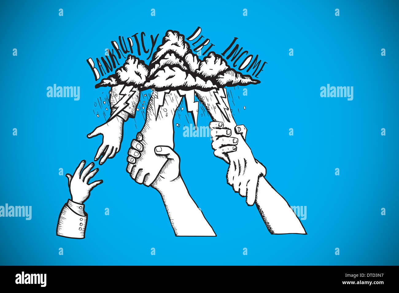 Composite image of bankruptcy and debt doodle with helping hands Stock Photo