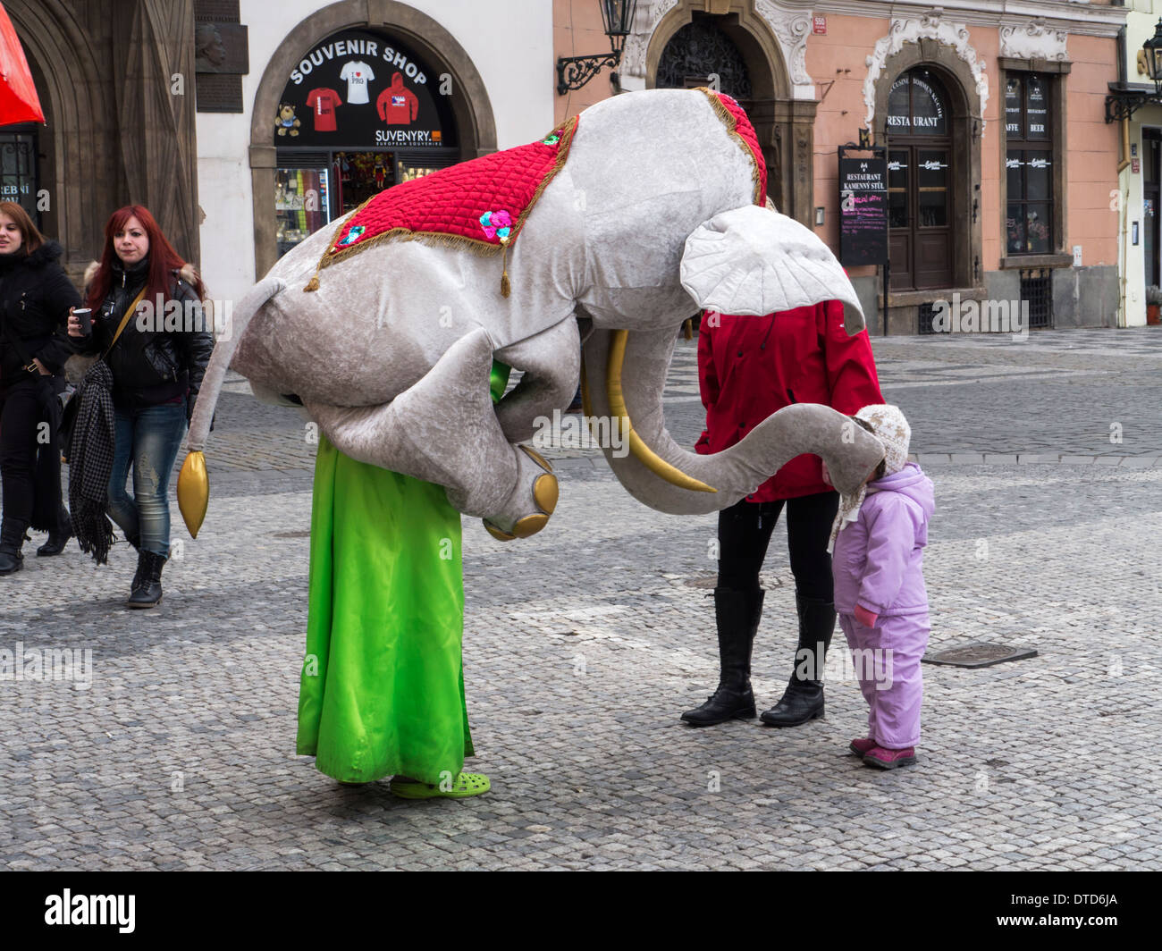 Elephant in the streets of Prague Stock Photo