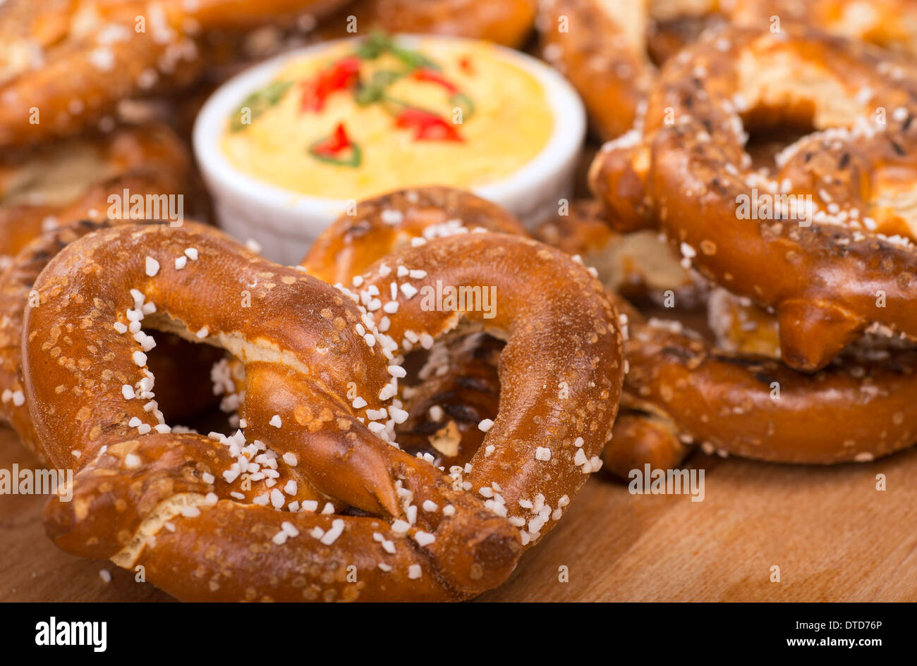 Delicious and rustic fresh German style pretzel served with a cheddar