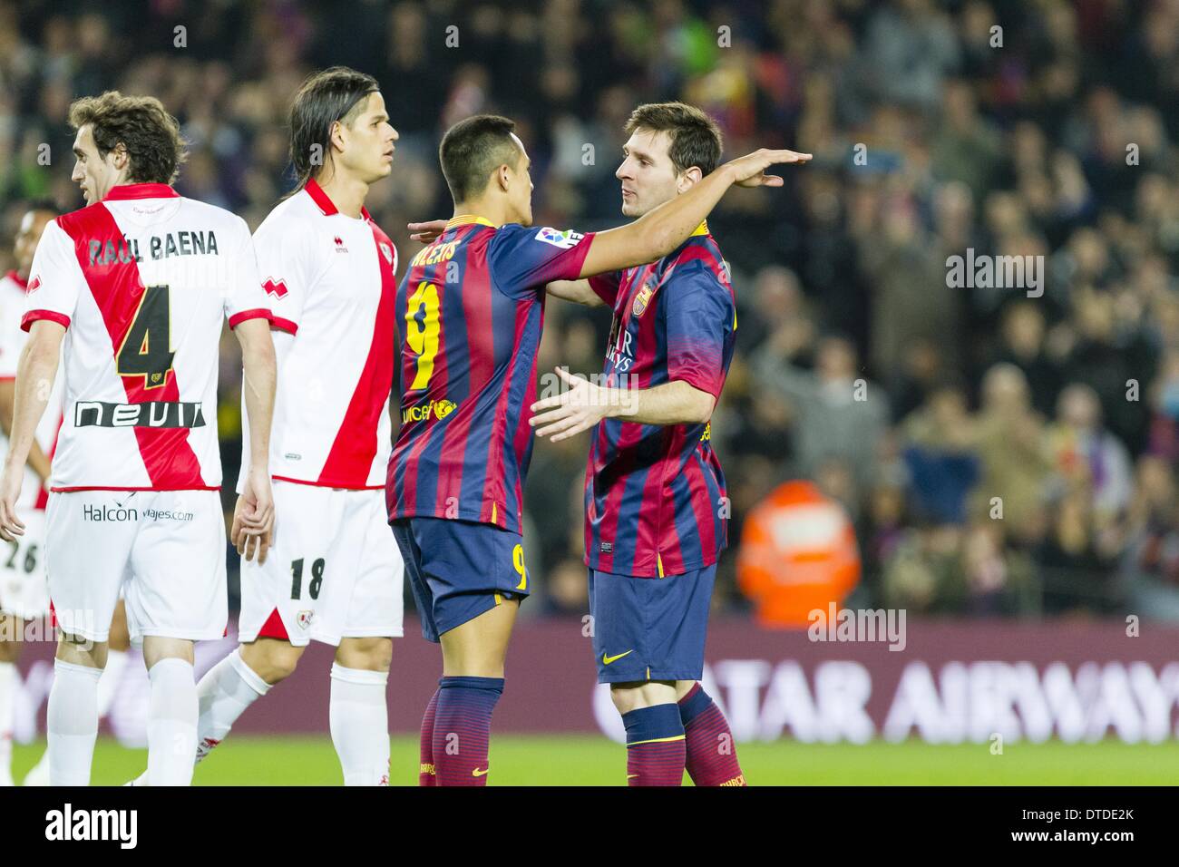 Barcellona, Spain. 15th Feb, 2014. BARCELONA - 15 of february - ESPANA: Alexis Sanchez and Leo Messi celebrating the goal during the match of the rounnd 24 of Liga BBVA between FC Barcelona and Rayo Vallecano, played at Camp Nou stadium, saturday, 15 of february of 2014. Credit:  Mikel Trigueros/NurPhoto/ZUMAPRESS.com/Alamy Live News Stock Photo