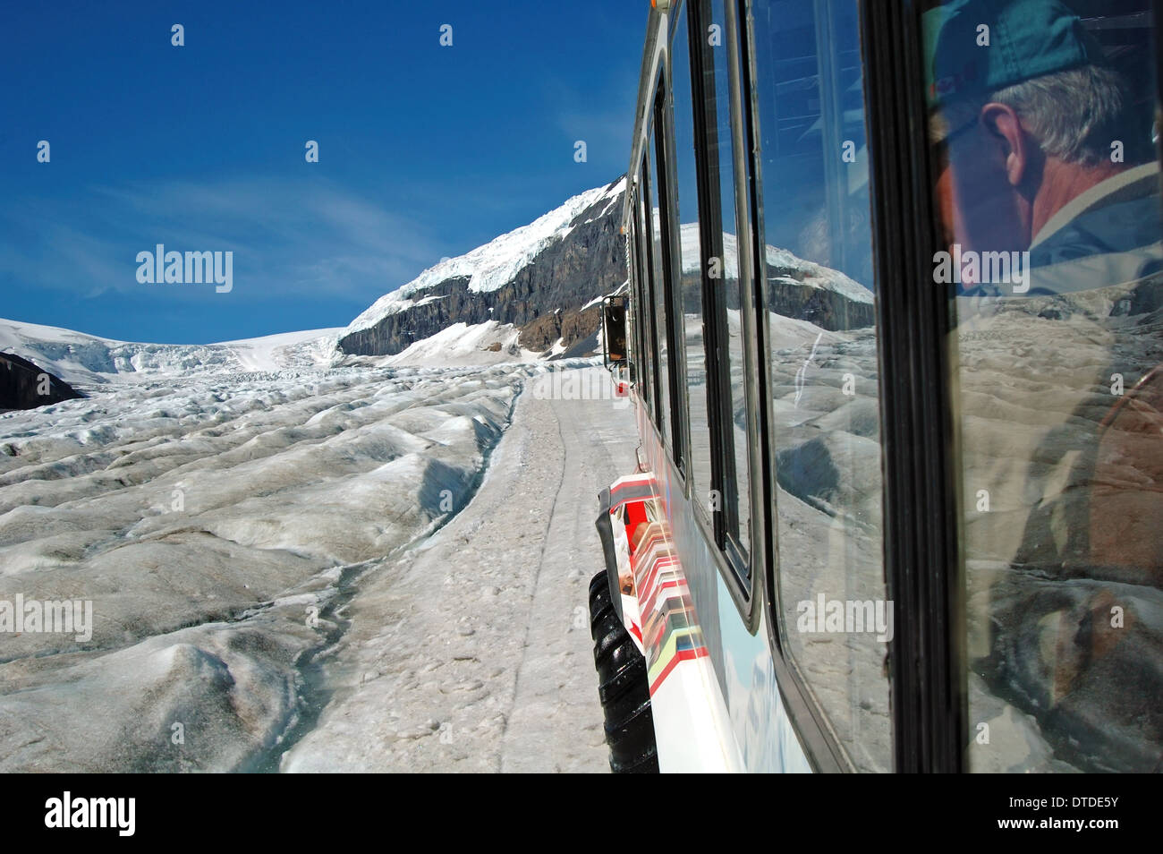 Ice-field tour bus, Athabasca Glacier, Canada Stock Photo