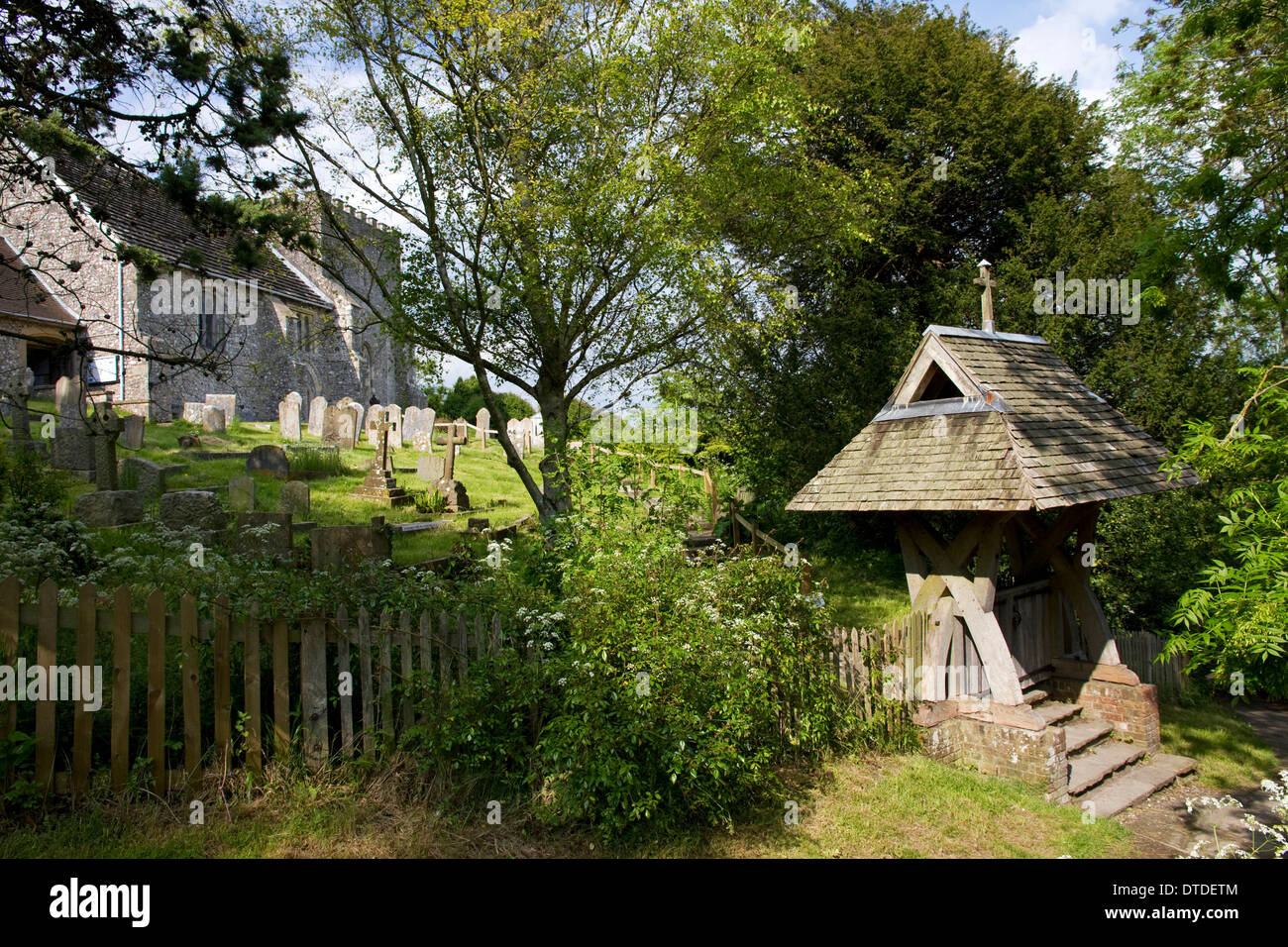 St Nicholas Church (One of oldest Norman churches in Sussex) and lych gate, village of Bramber, West Sussex, England, UK. Stock Photo