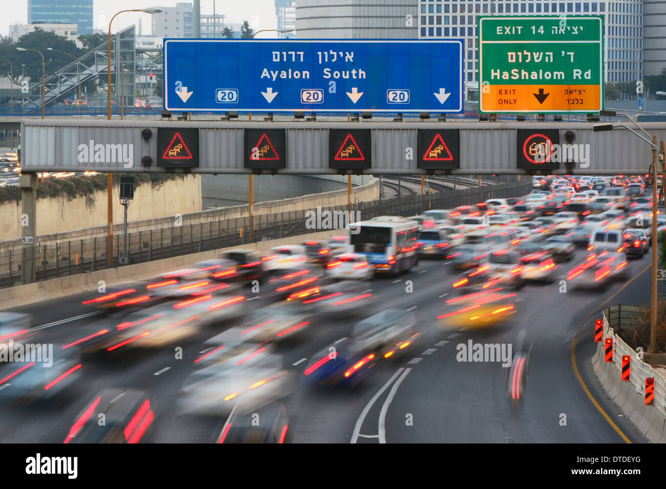 Traffic in Ayalon Hway, Tel Aviv, Israel Stock Photo