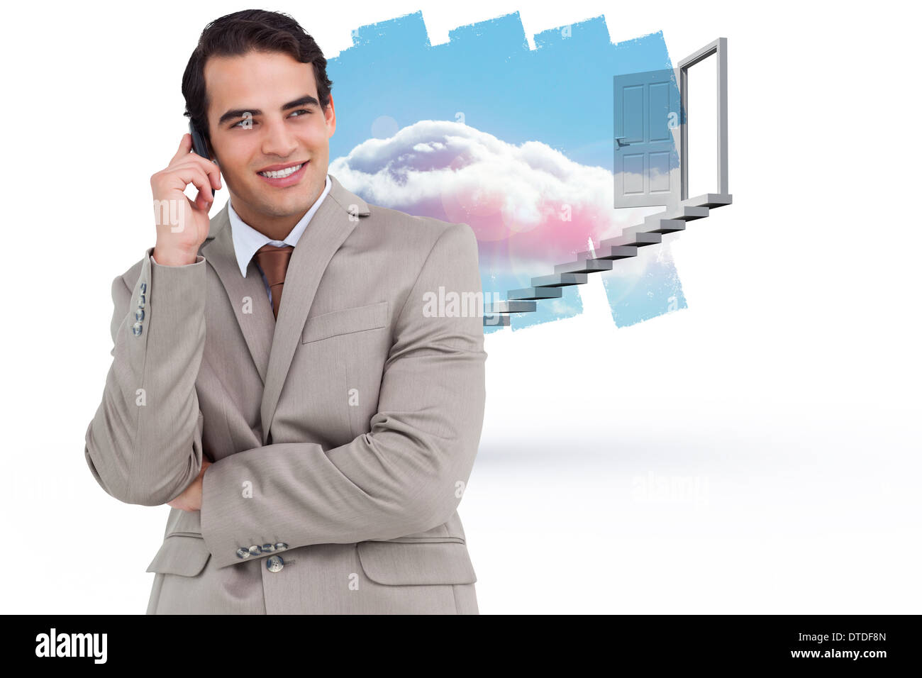 Composite image of smiling salesman on his cellphone Stock Photo - Alamy