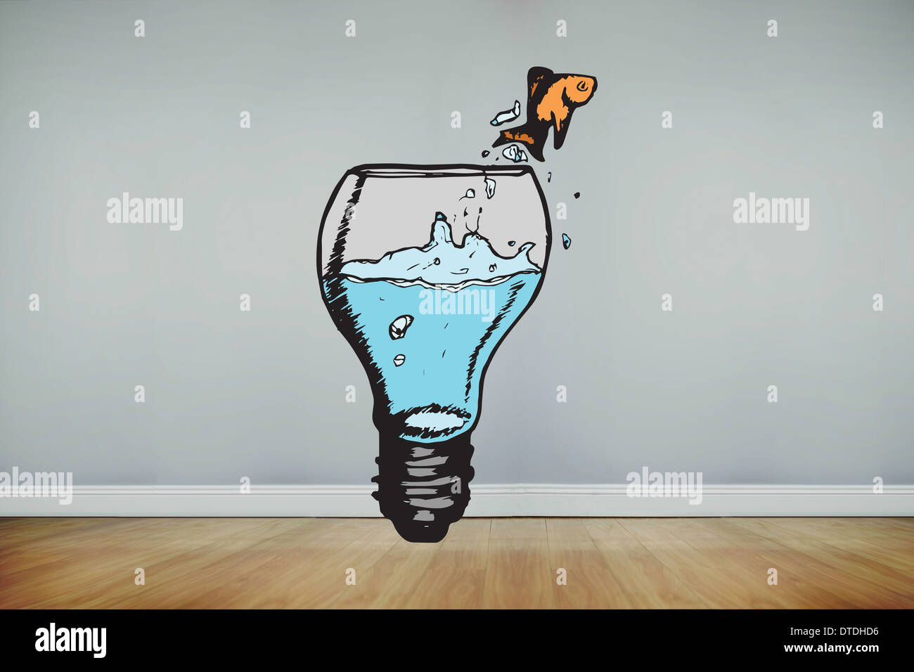 Composite image of goldfish jumping from light bulb bowl Stock Photo