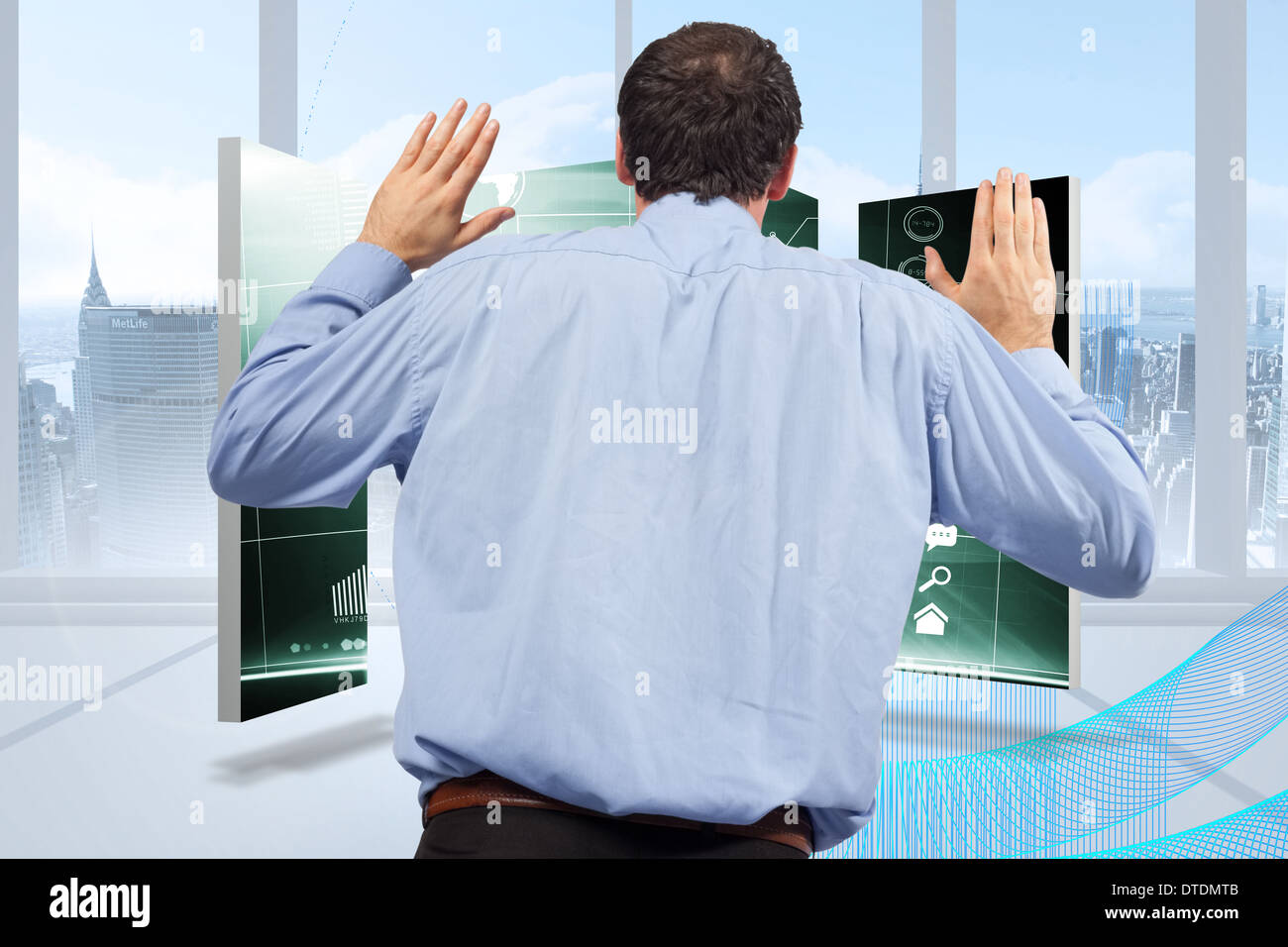 Composite image of businessman posing with arms raised Stock Photo - Alamy