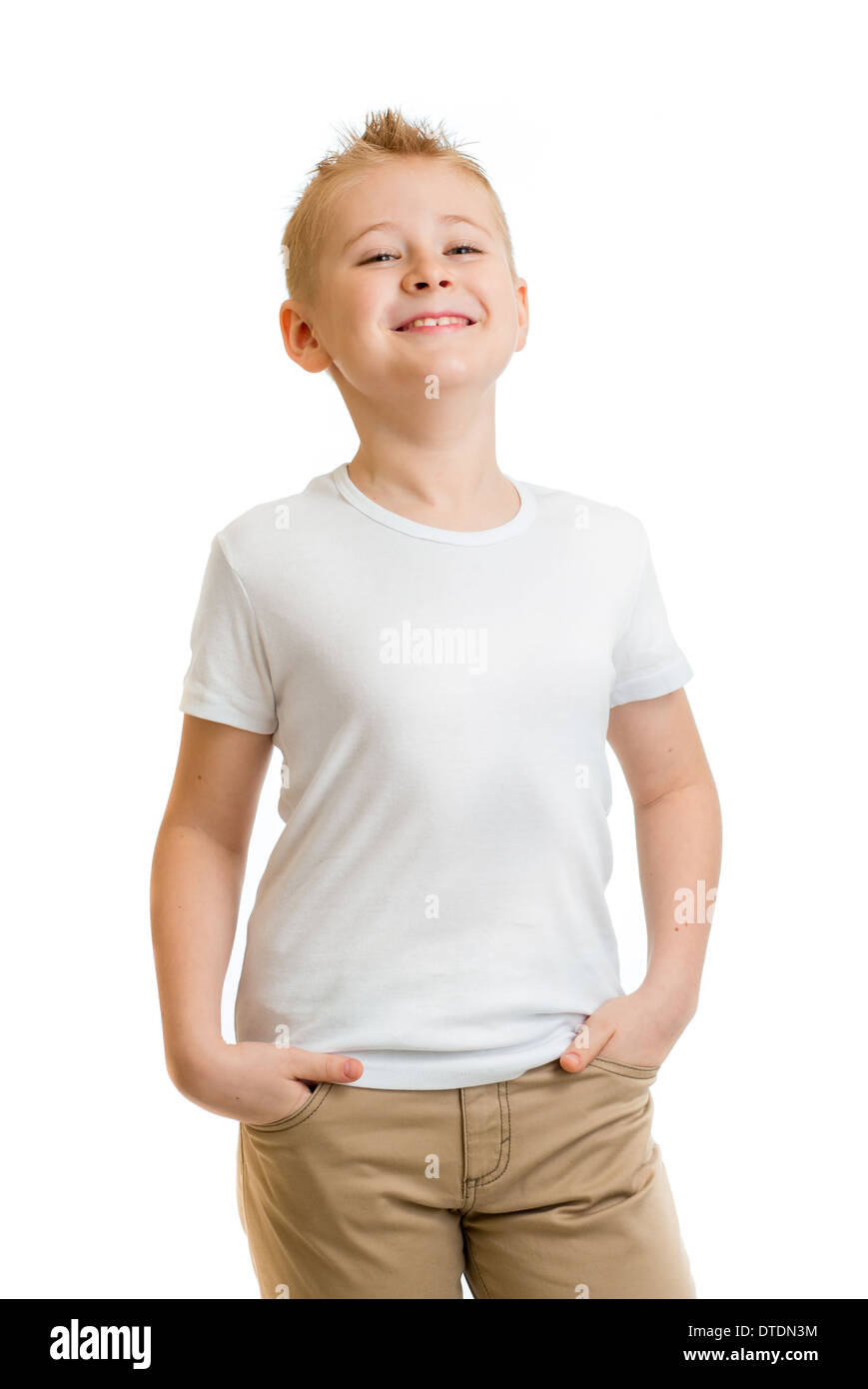 model boy in white t-shirt or tshirt isolated Stock Photo