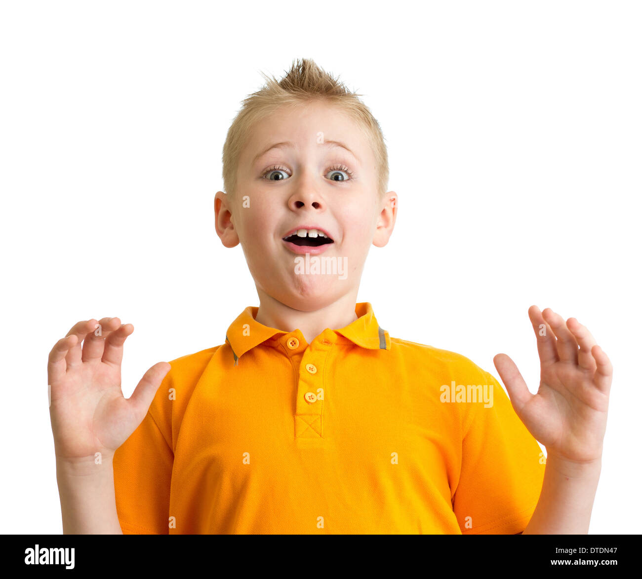 Surprised boy with funny expression isolated Stock Photo