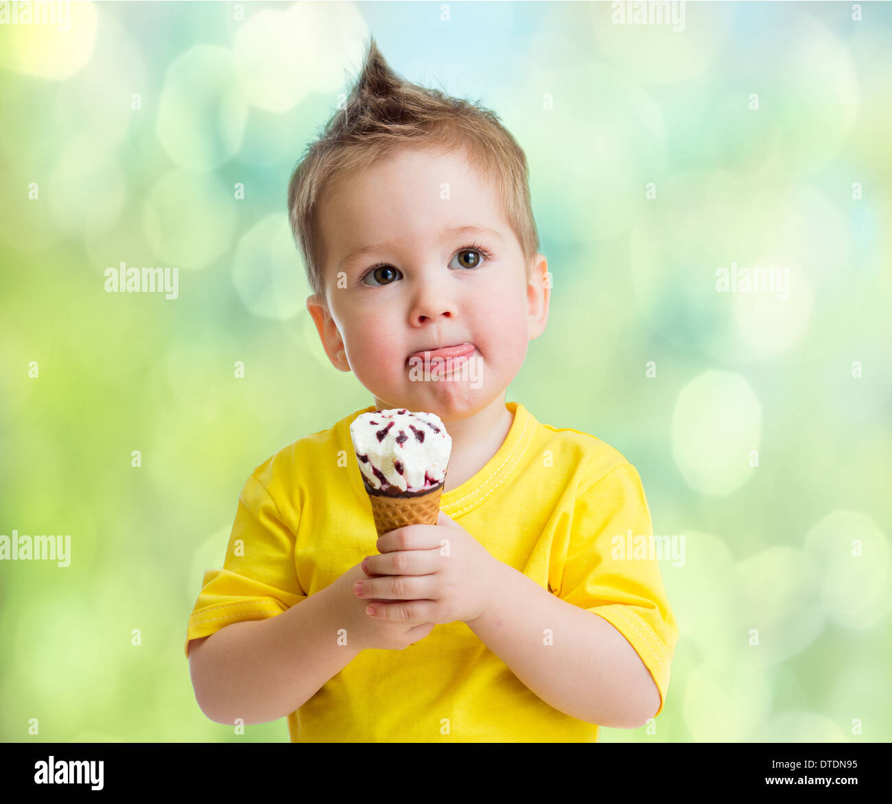 Boy eating icecream Stock Photo