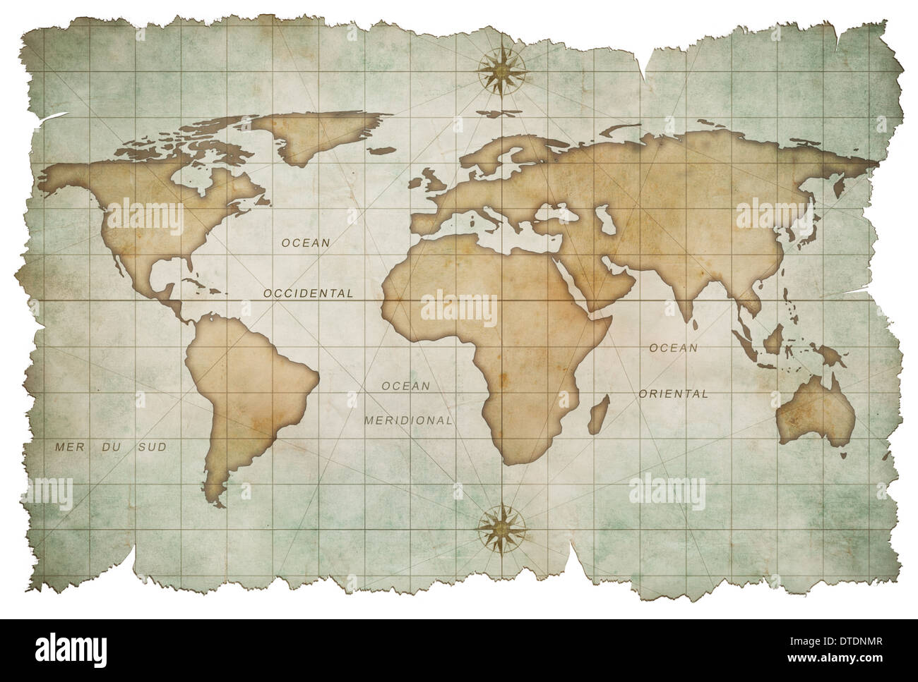 aged world map isolated on white Stock Photo