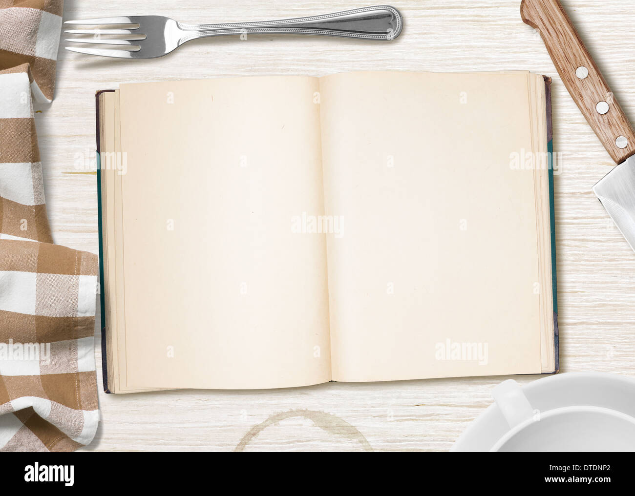Kitchen Table With Open Book Or Copybook As A Background For Cooking Recipe Stock Photo Alamy