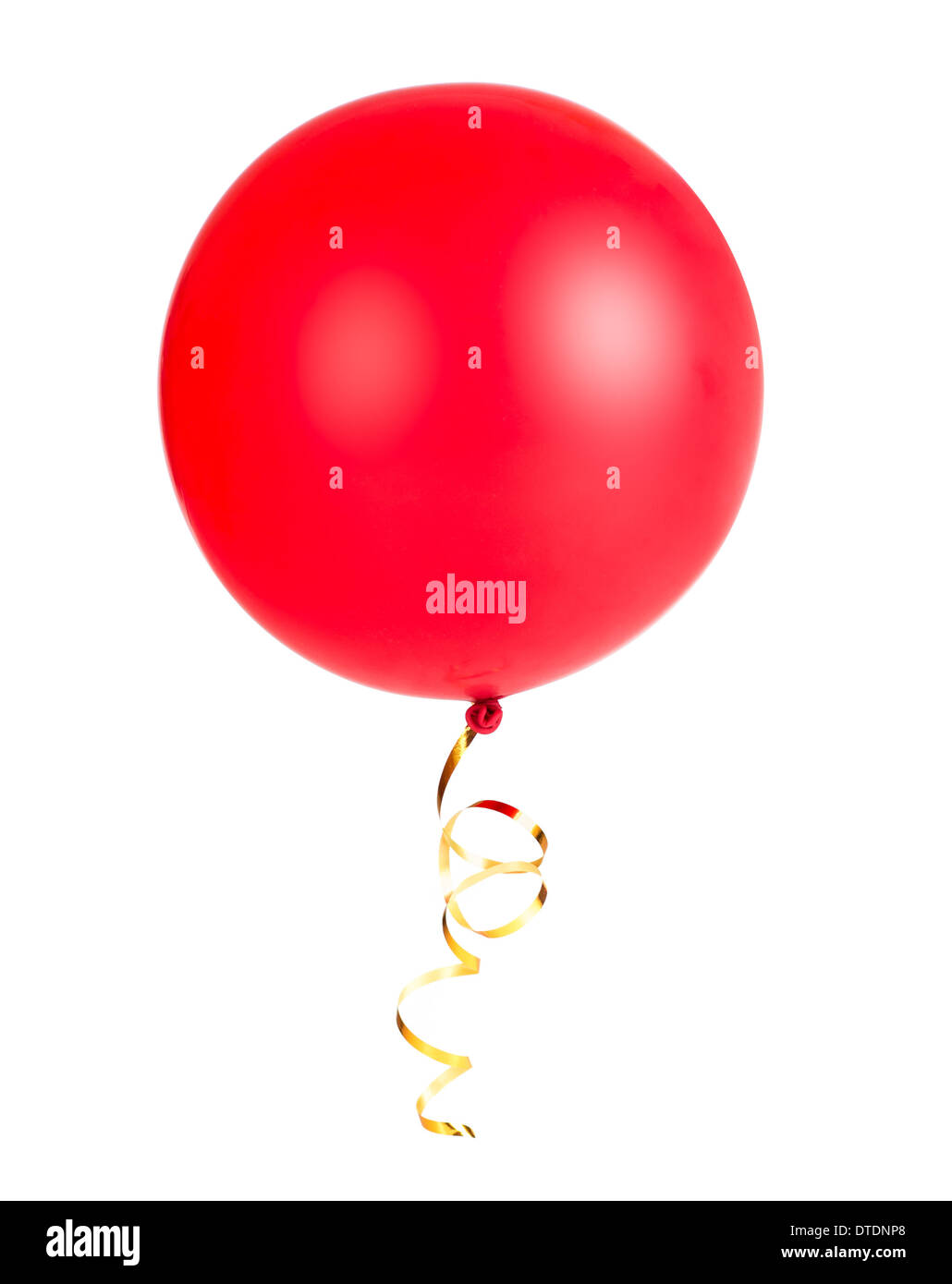 red ribbon balloon photo with gold string isolated on white Stock Photo