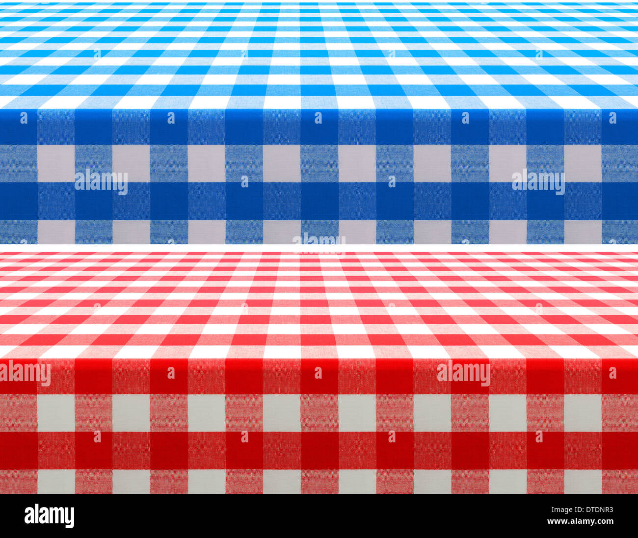 table surface perspective view covered by red and blue checkered tablecloth Stock Photo
