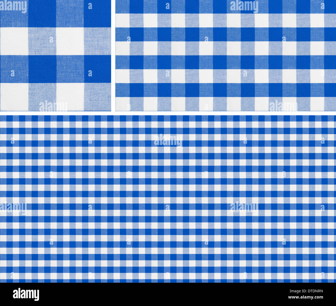 Seamless picnic table cloth pattern 1500x1500 with samples. Good for blue checkered tablecloth creation of any size. Stock Photo
