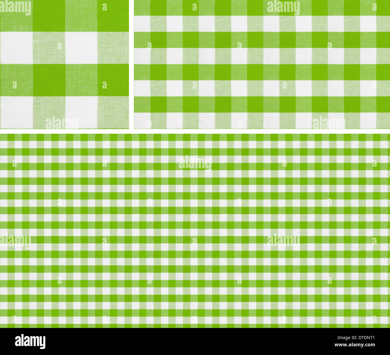 Seamless picnic pattern 1500x1500 with samples. Good for green checkered tablecloth creation of any size. Stock Photo