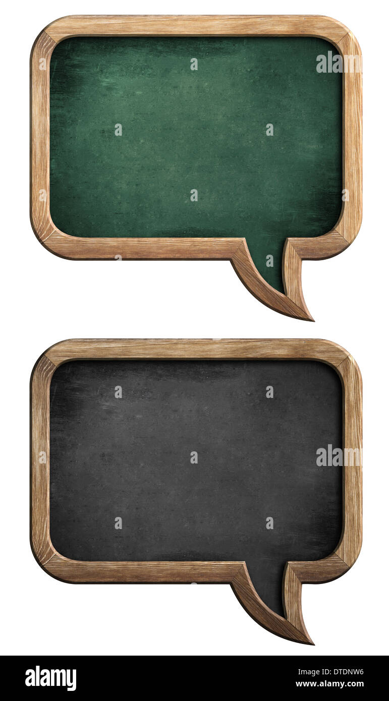 blackboards or chalkboards set in shape of speech bubble isolated on white with clipping path included Stock Photo