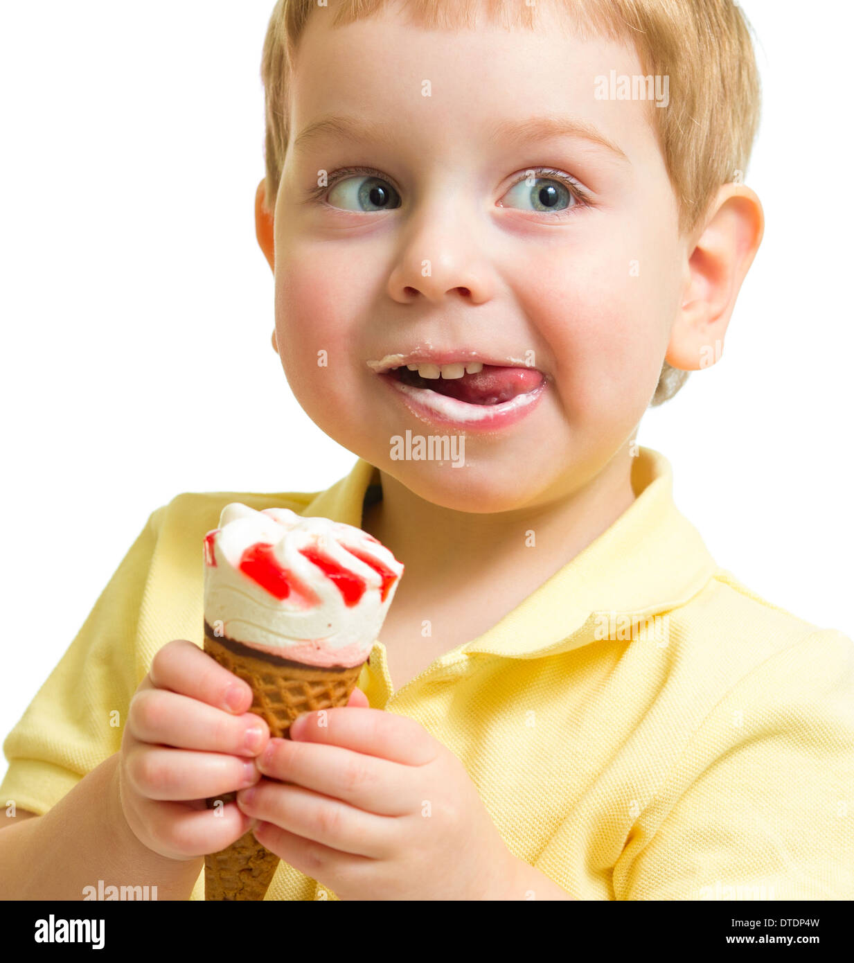 Kid eating ice cream close up portrait Stock Photo Alamy