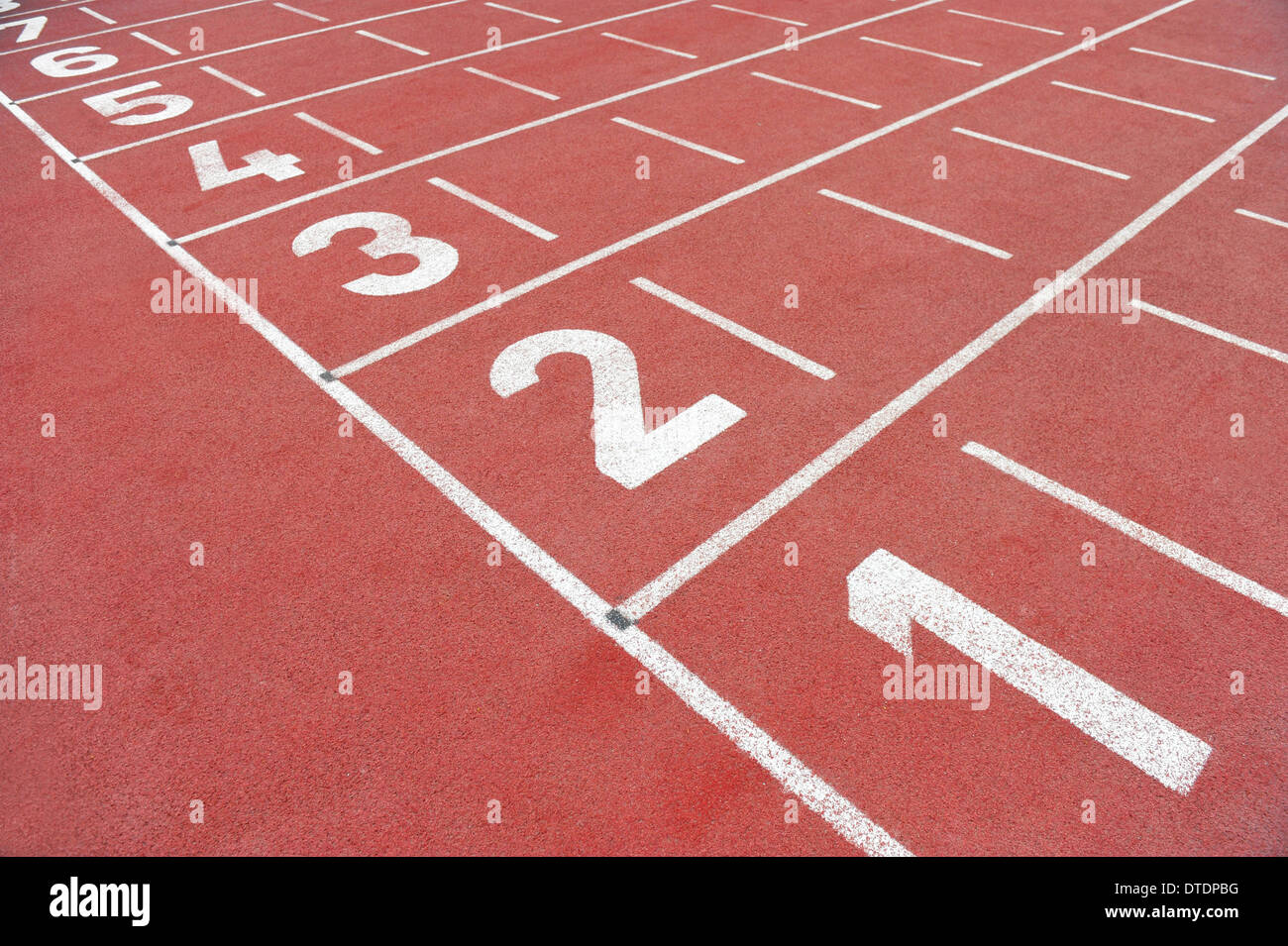 Track and field sprint finish line with no people Stock Photo