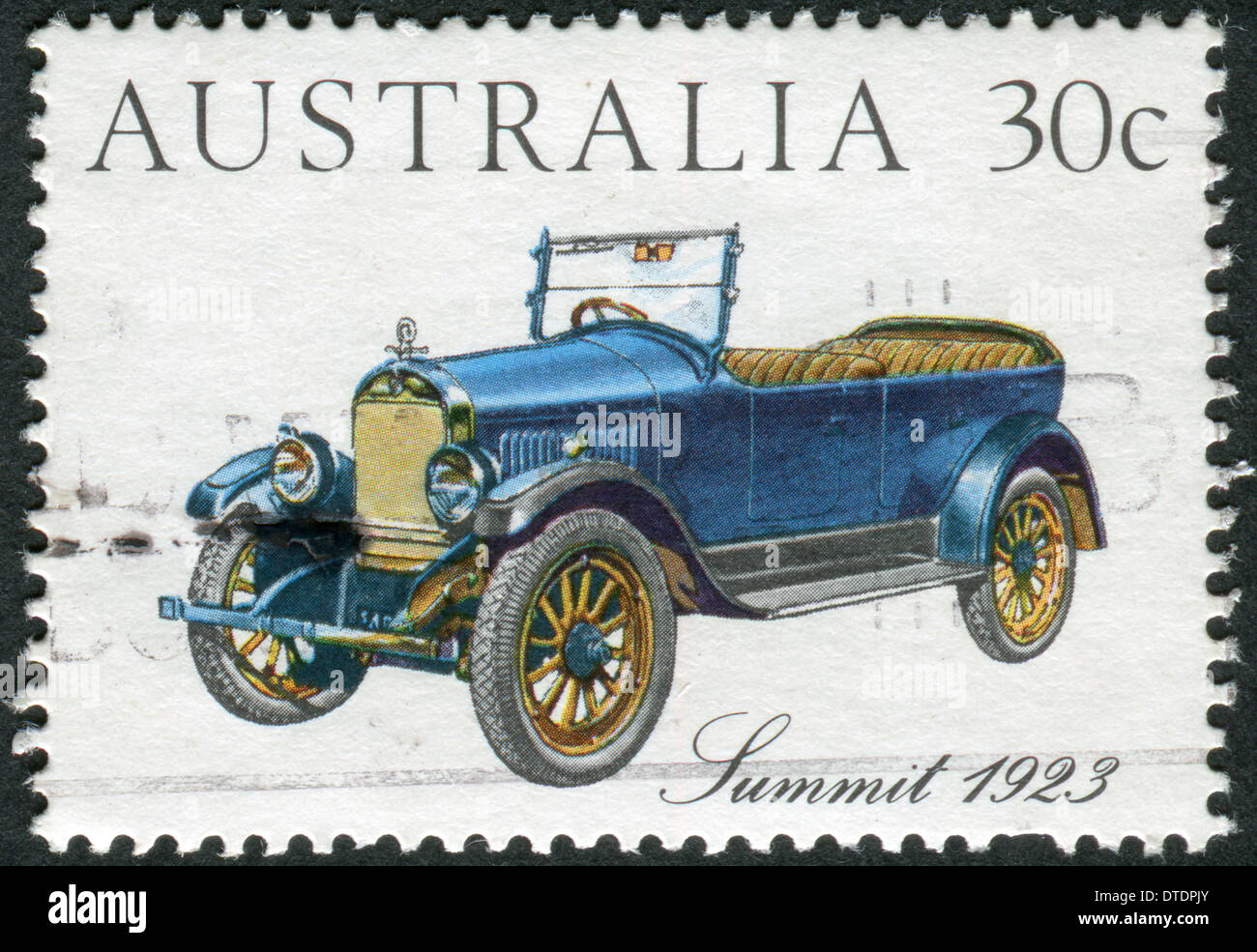 AUSTRALIA - CIRCA 1984: Postage stamp printed in Australia, shows Australian-made vintage cars: Summit, 1923, circa 1984 Stock Photo