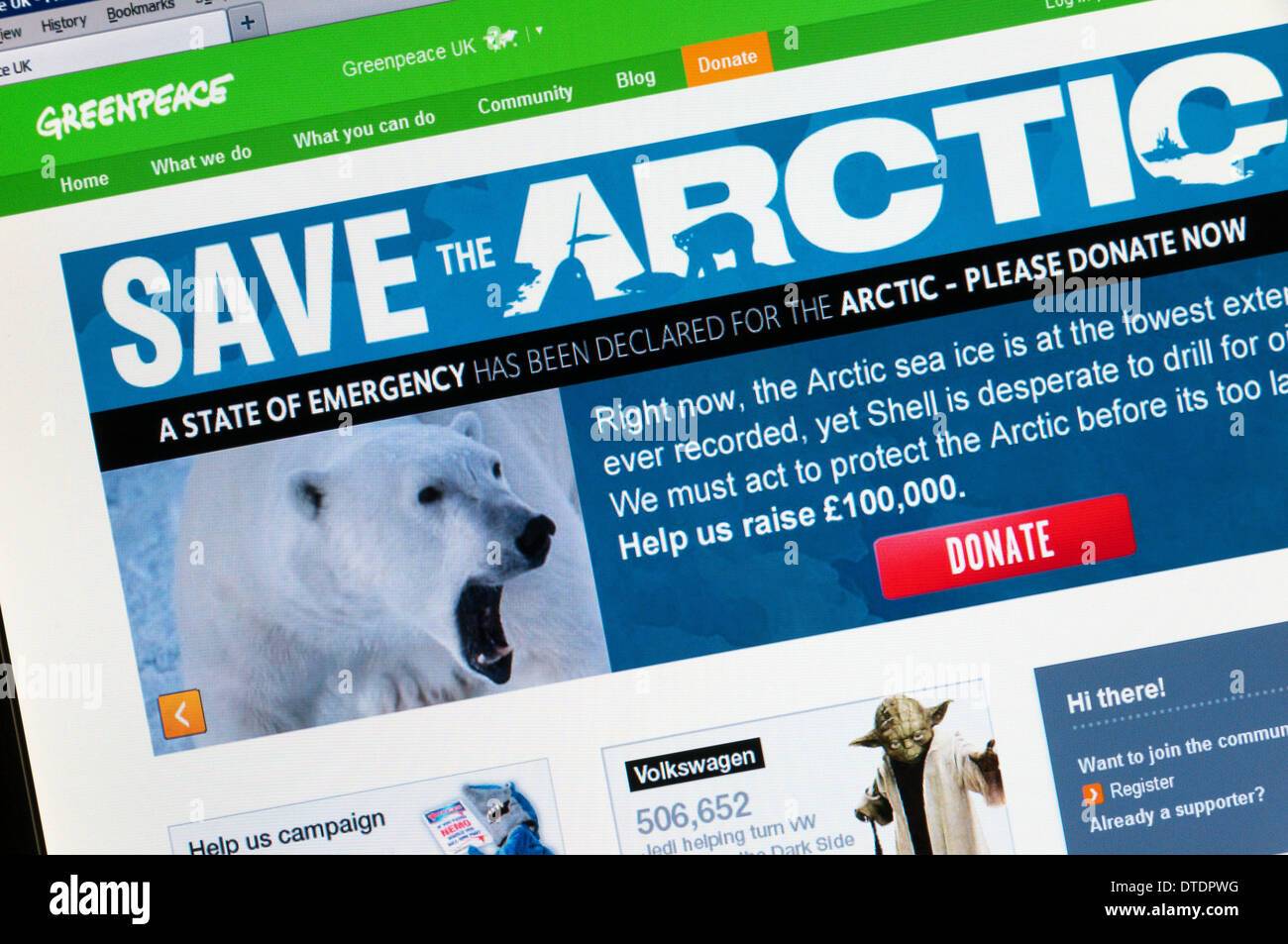 The web site of the Greenpeace environmental campaigning group Stock