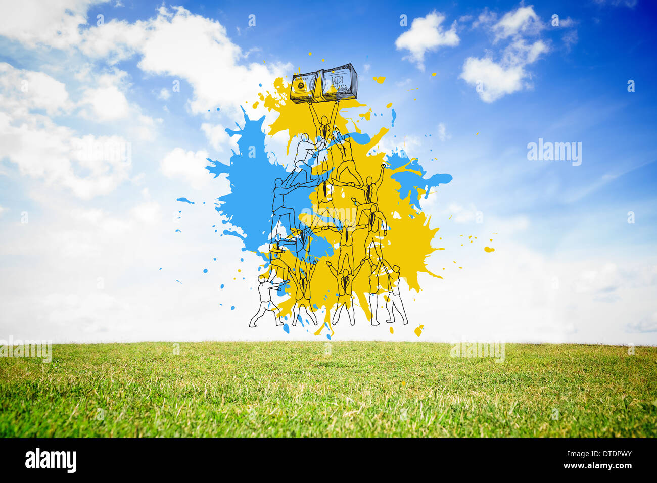 Composite image of teamwork concept on paint splashes Stock Photo Alamy
