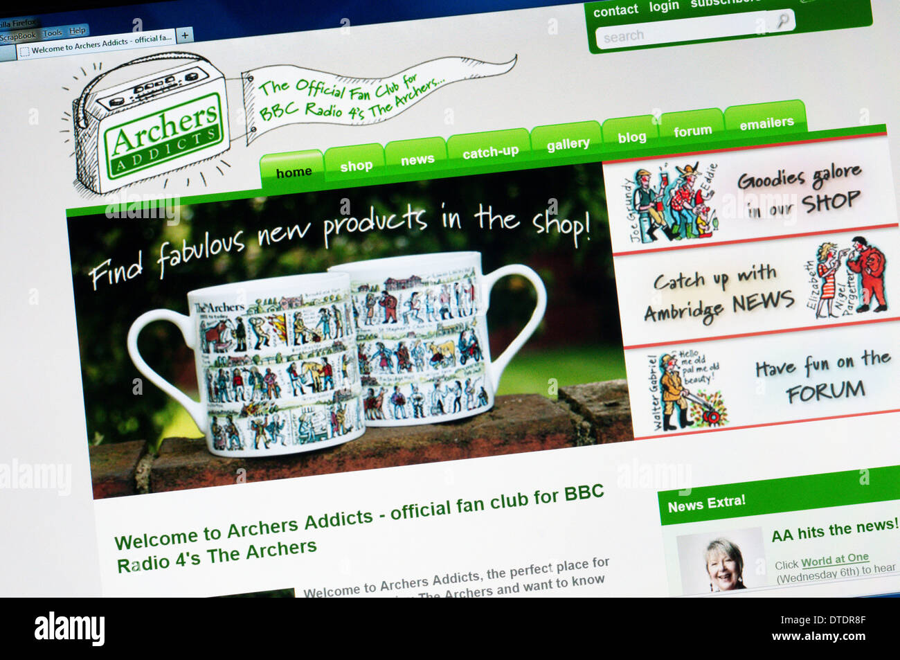The home page of the Archers Addicts website - the official fan club for the BBC Radio 4 soap opera The Archers. Stock Photo