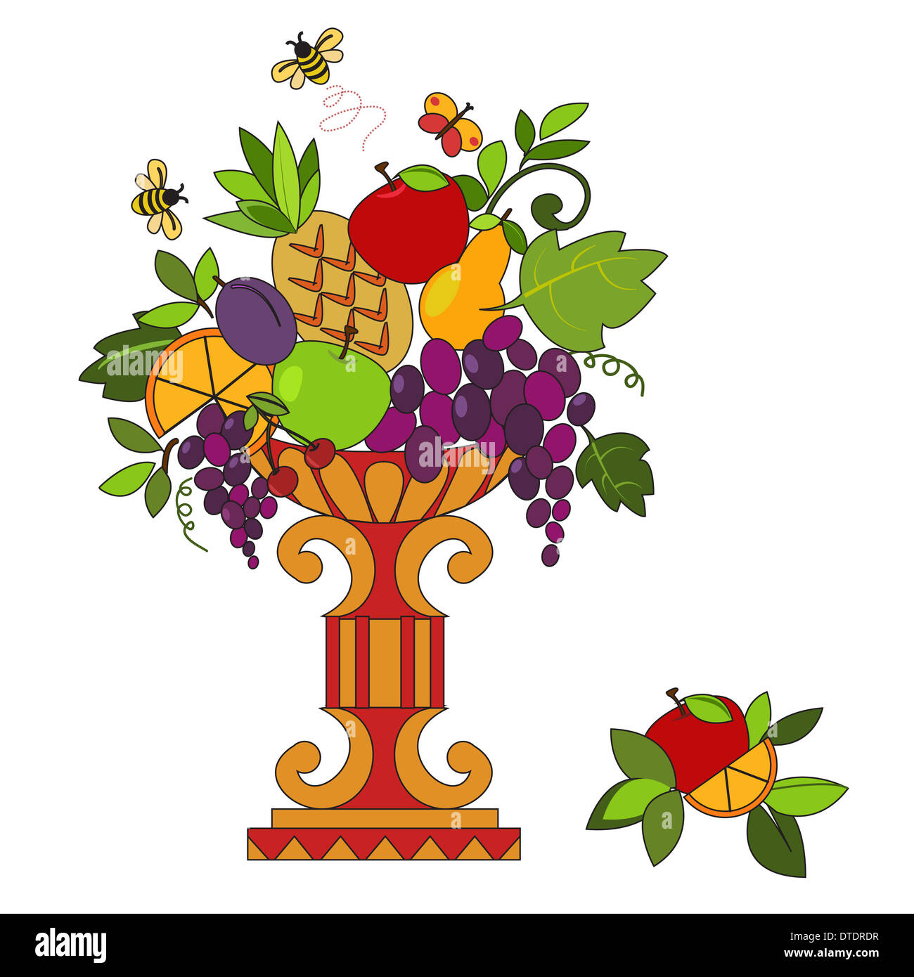 The group of fruits in bowl. Vector illustration Stock Photo