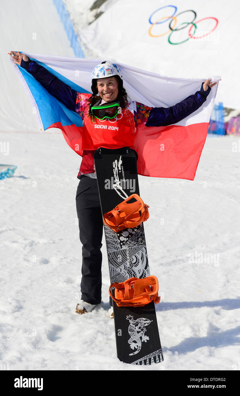 Czech Republic's Eva Samkova won the gold medal in the women's snowboard  cross final at the Rosa Khutor Extreme Park, at the Sochi 2014 Winter  Olympics, Sunday, February 16, 2014, in Krasnaya