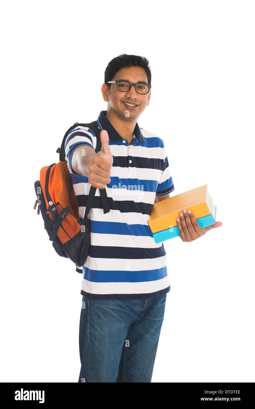 young indian college male with thumbs up Stock Photo - Alamy