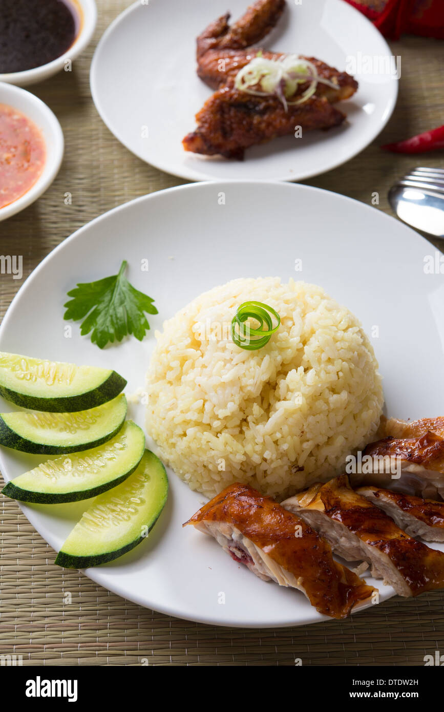 chicken rice. Asian style hainan chicken rice closeup Stock Photo - Alamy