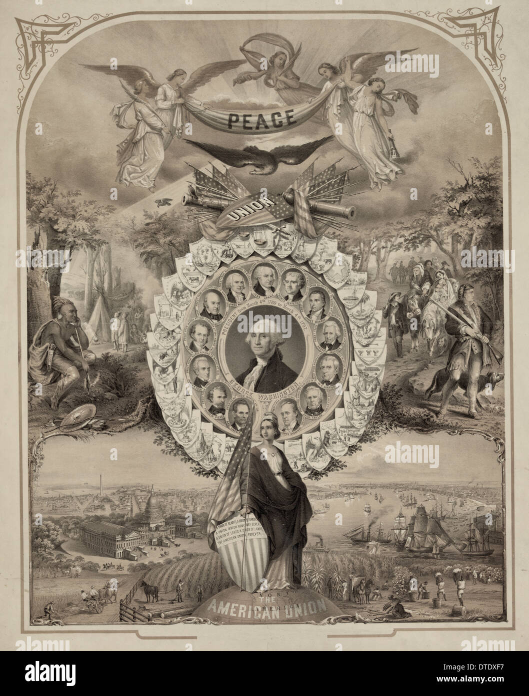 The American union - poster featuring Presidents George Washington through James Buchanan, 1861 Stock Photo