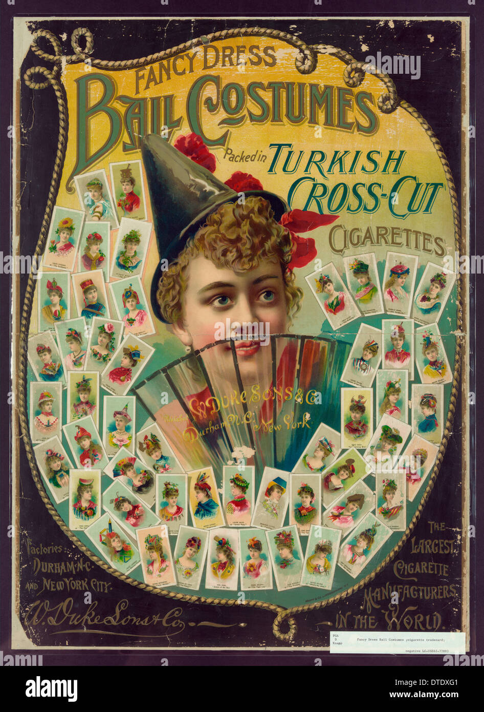 Fancy dress ball costumes, trade card for tobacco manufacturers, circa 1880 Stock Photo