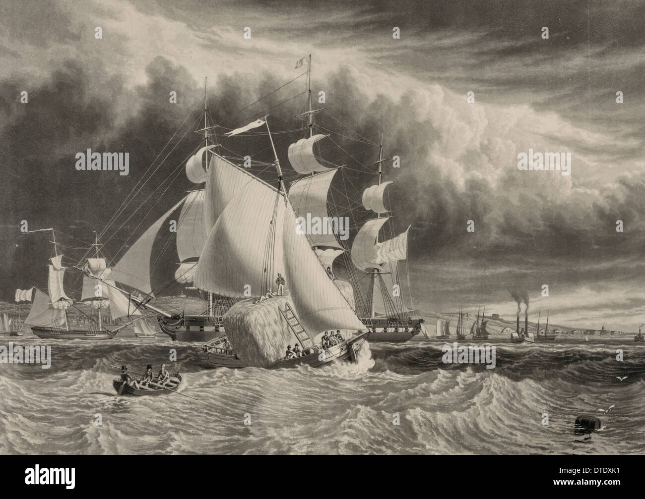 A brisk gale, bay of New York, circa 1839 Stock Photo