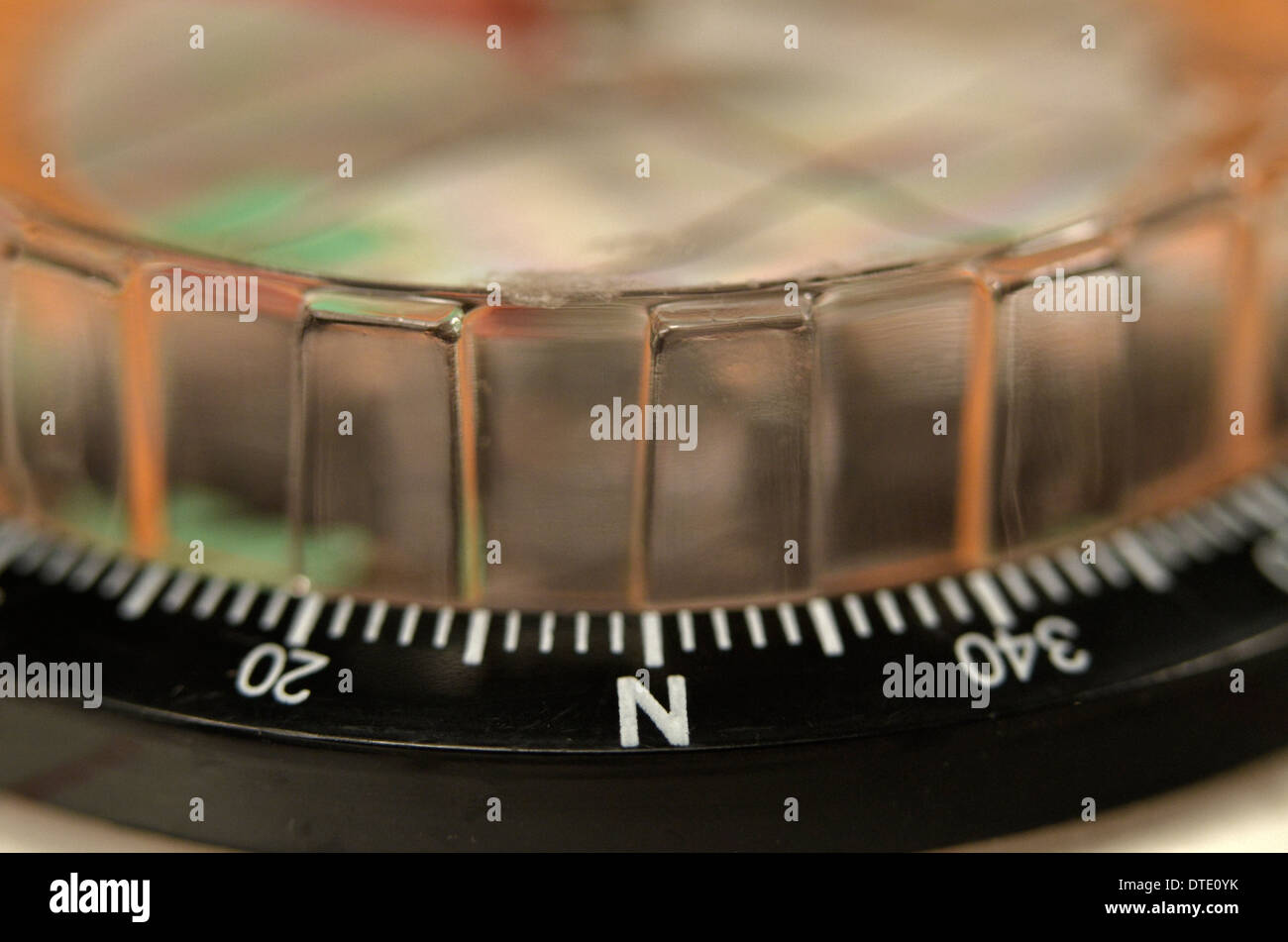 Survival skills concept - Close-up of compass rose segment. Concept navigation. Stock Photo