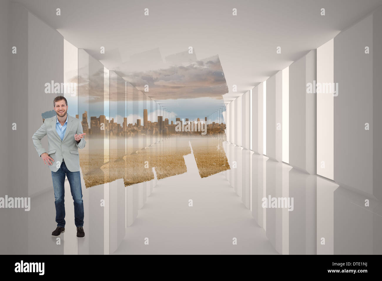 Composite image of stylish man smiling and gesturing Stock Photo