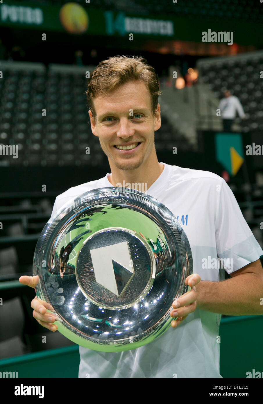 Rotterdam, The Netherlands. 16.02.2014. Tomas Berdych(TSJ) defeats Marin  Cilic(KRO) and wins the ABN AMRO World tennis Tournament of 2014  Photo:Tennisimages/Henk Koster Stock Photo - Alamy