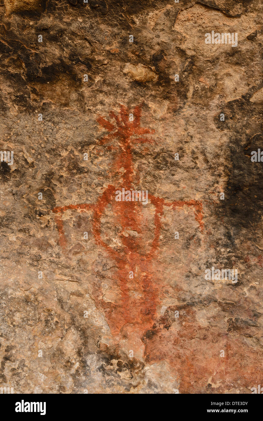 Ancient Indian rock art / paintings, pictographs, near Cave Spring, The Needles section of Canyonlands National Park, Utah, USA Stock Photo