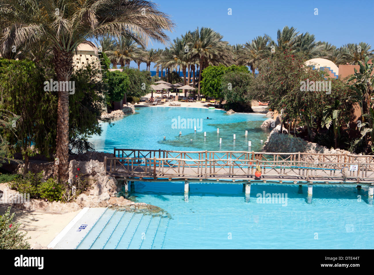 View over pool in Makadi Grand Hotel Egypt Stock Photo