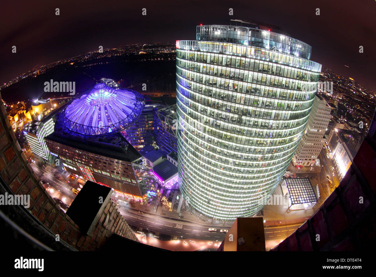 Berlin, winter, night at Potsdamer Platz, View Kollhoff Tower Stock