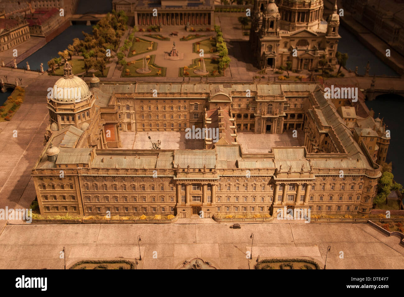 A model of City Palace (Stadtschloss) and cathedral inside Humboldt Box in Berlin, Germany. Stock Photo